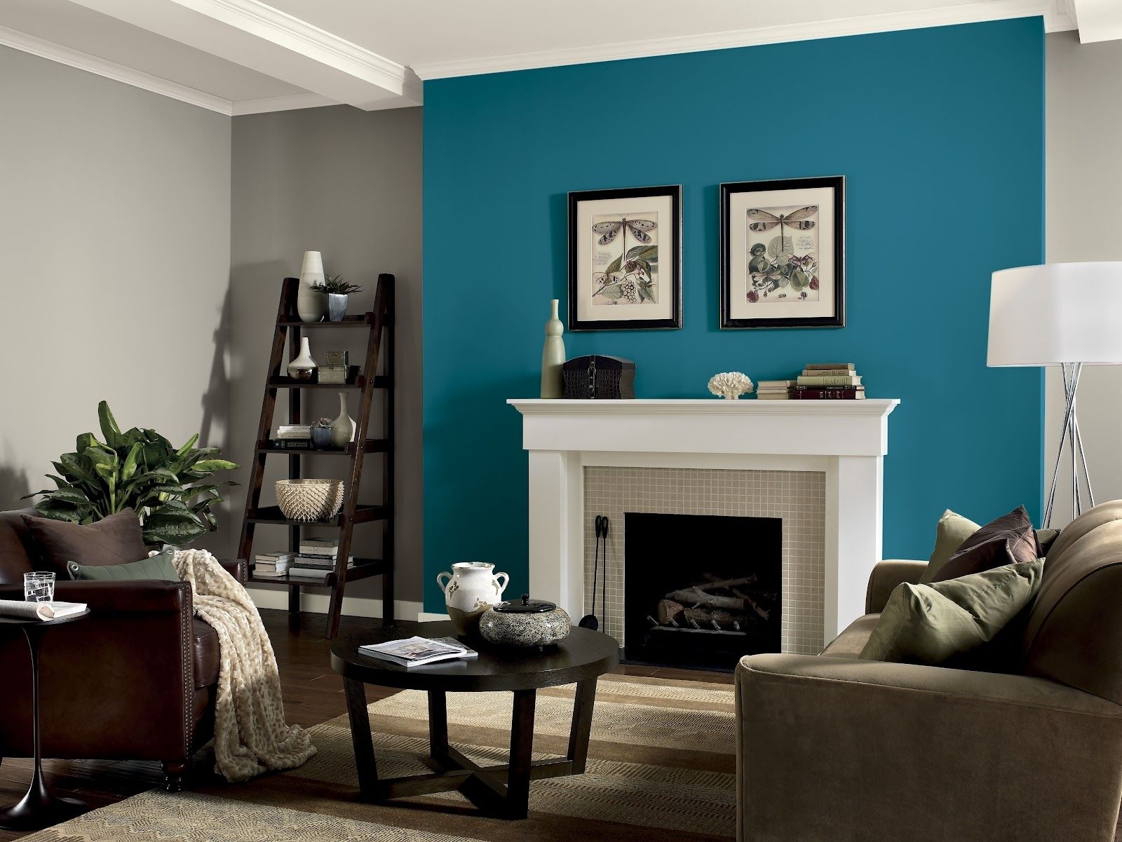 Gray Living Room Wall Accented With Blue