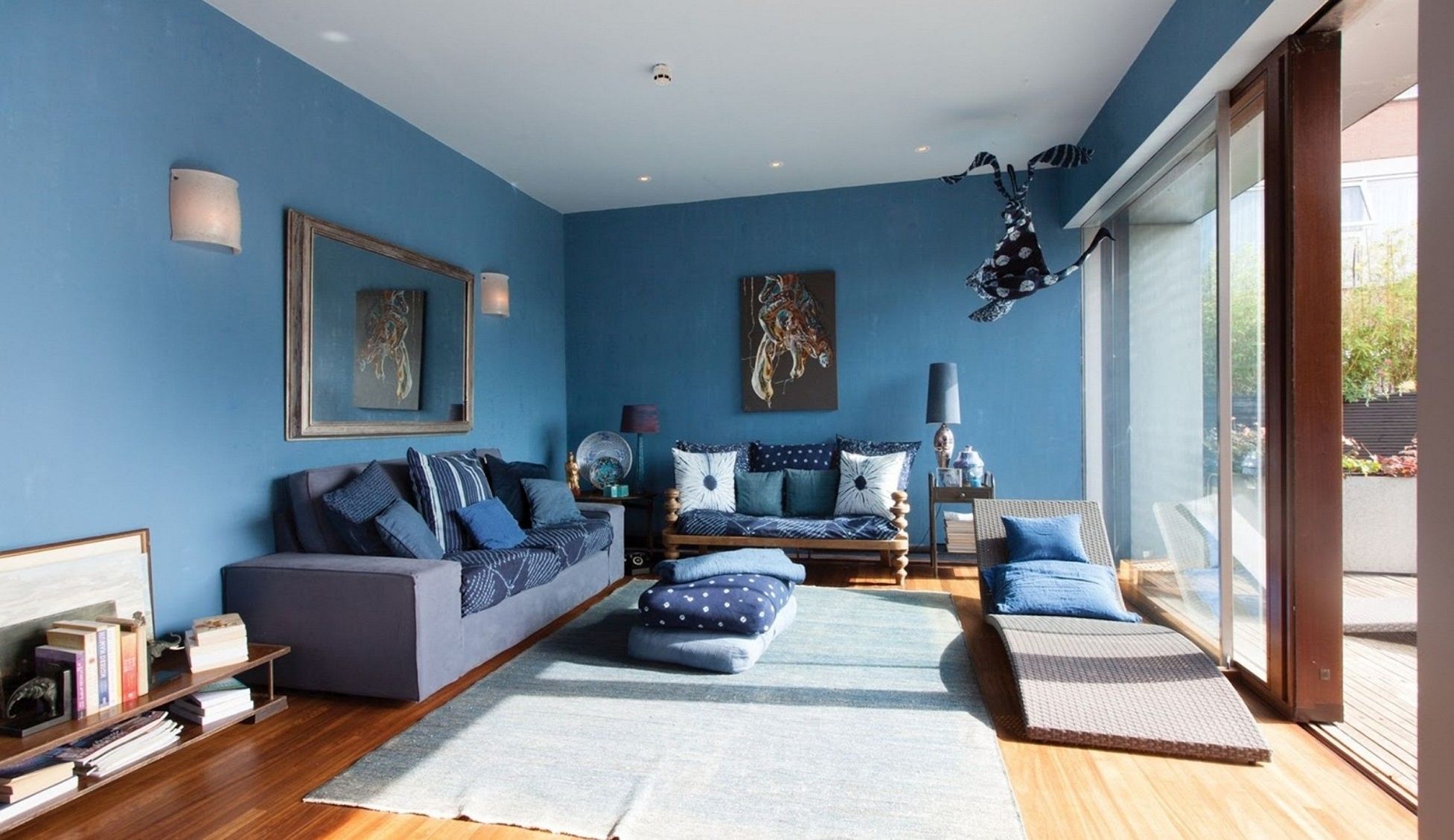 light blue accent wall living room