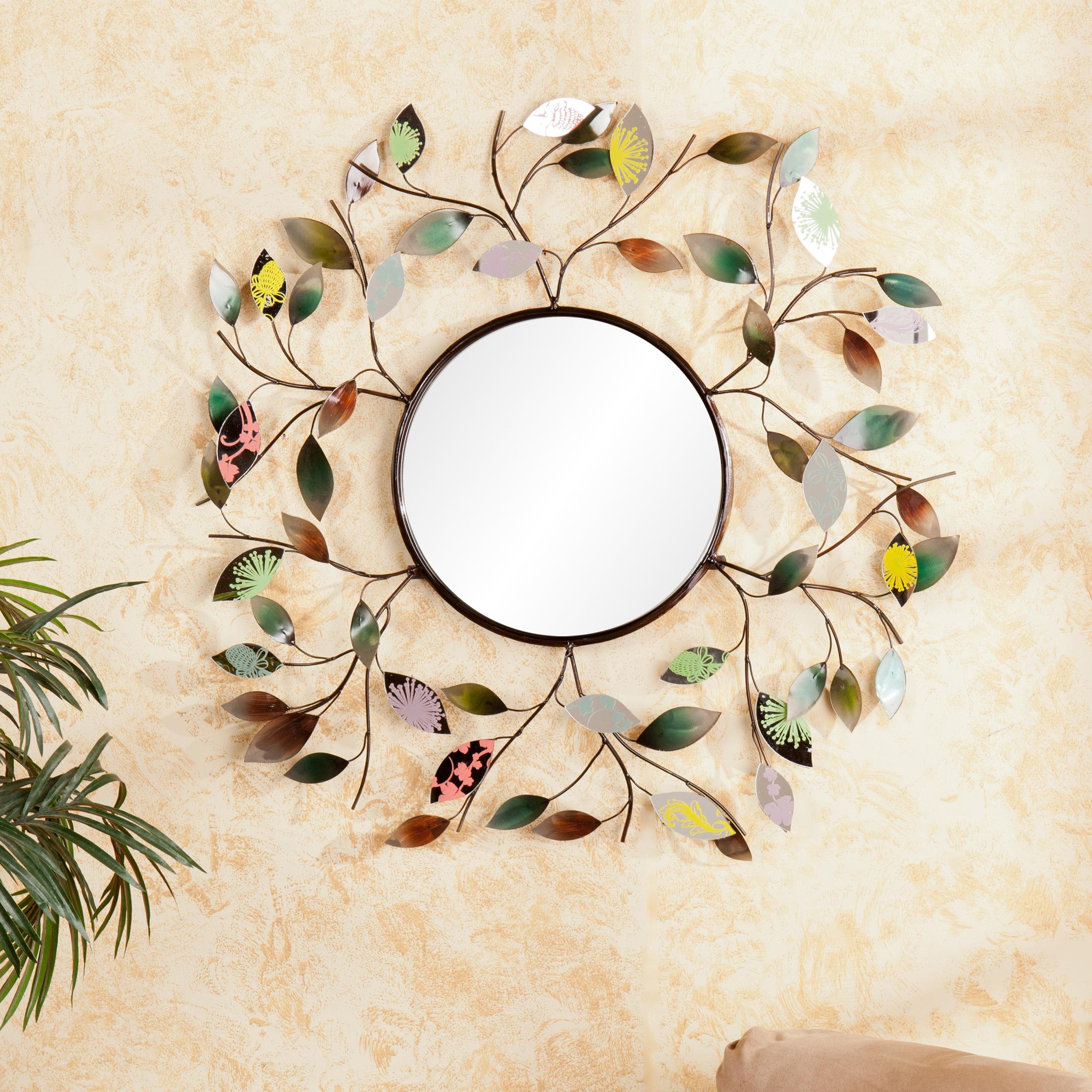 Decorative Round Wall Mirrors Pertaining To Current Decorative Metallic Leaf Wall Mirror – 3d Leaf Hanging Art – Multicolored  Eclectic Style (View 18 of 20)