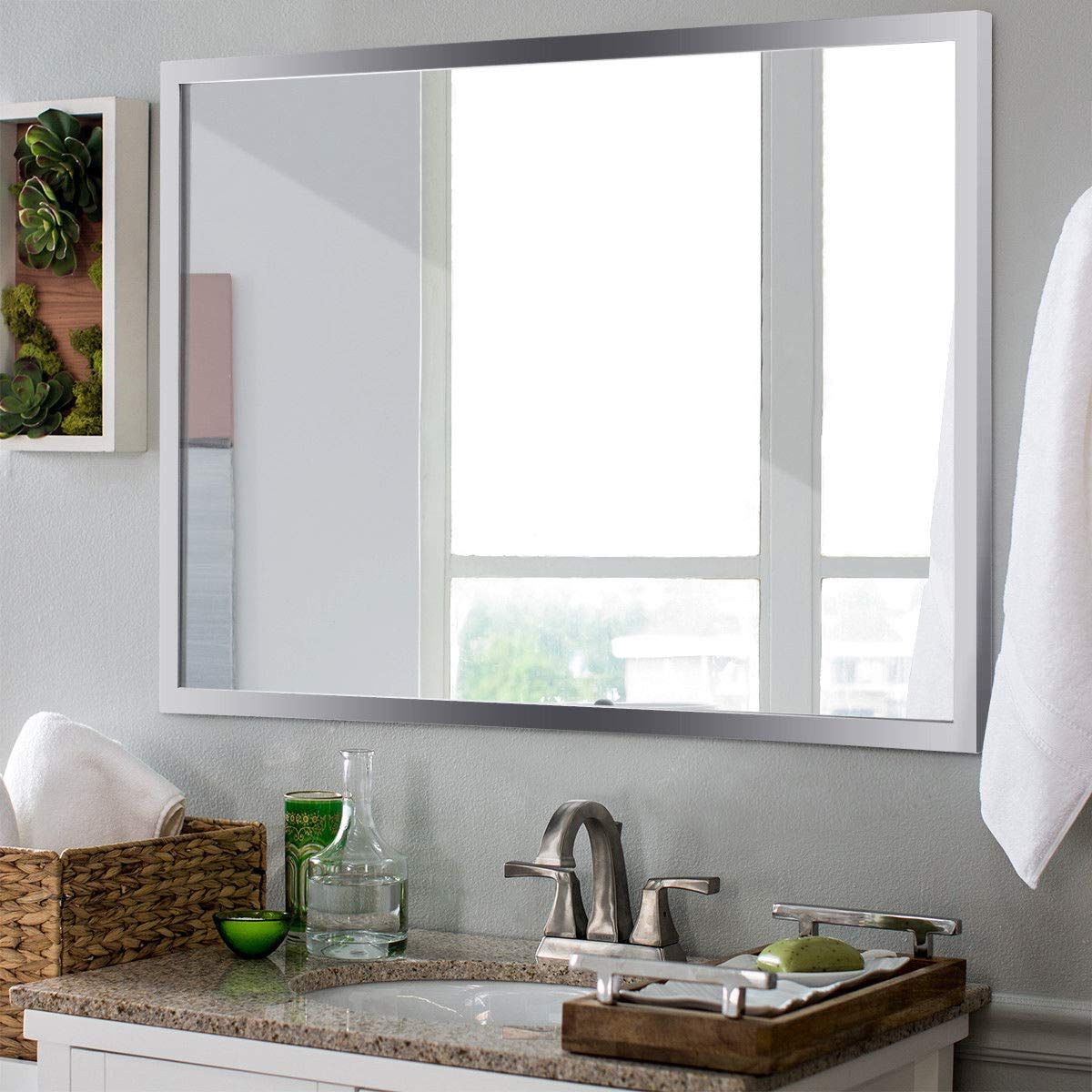 Stainless Steel Wall Mirrors In Well Known Tangkula Wall Mirror Rectangular, Bathroom Simple Modern Stainless Steel  Frame Mirror, Aluminum Backed Floating Glass Vanity Bedroom Hangs  Horizontal (View 6 of 20)