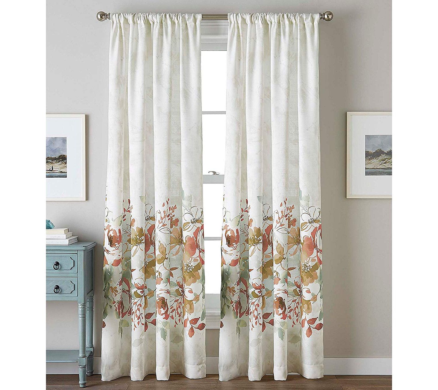 2023 Best of Andorra Watercolor Floral Textured Sheer Single Curtain Panels
