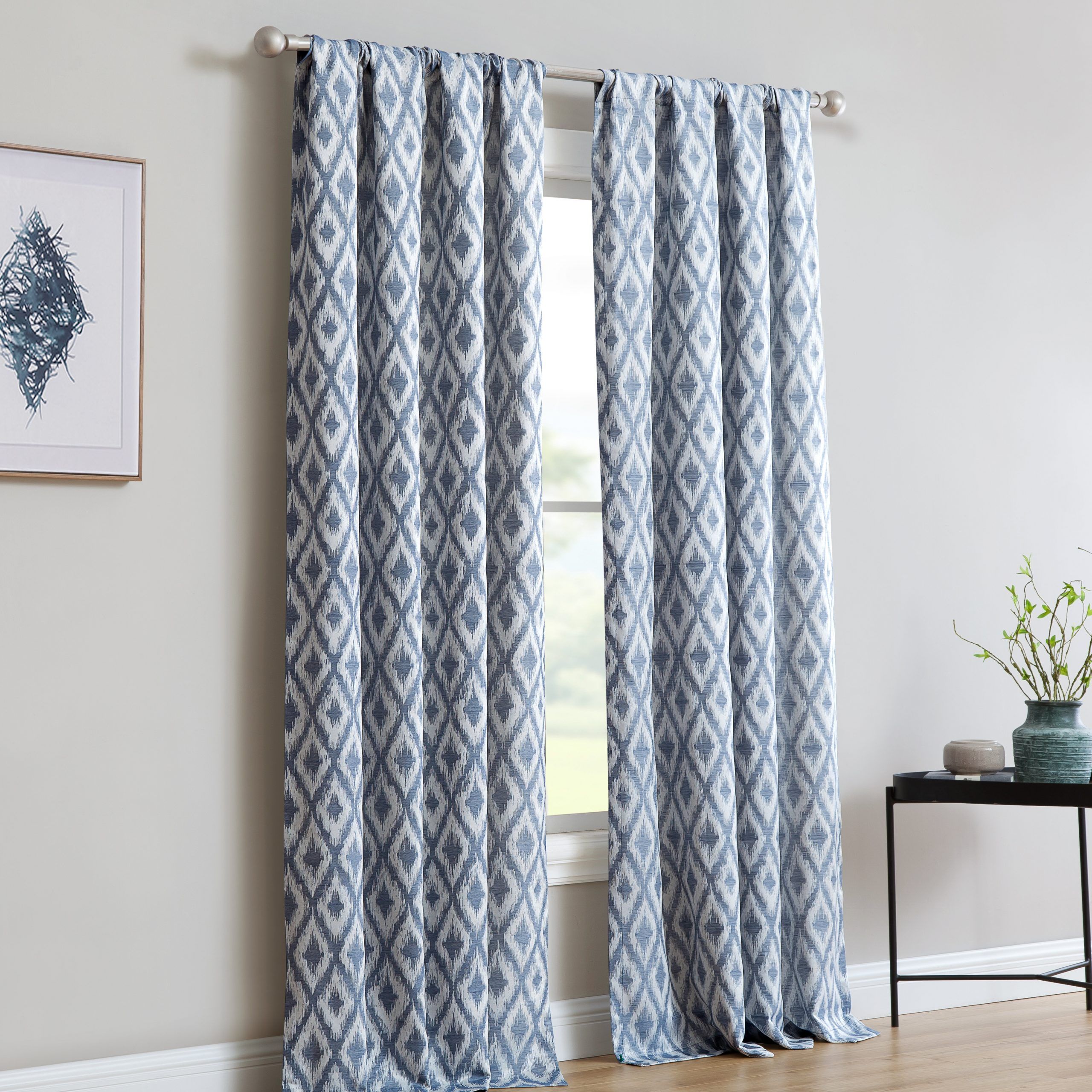 20 Best Collection of Ikat Blue Printed Cotton Curtain Panels