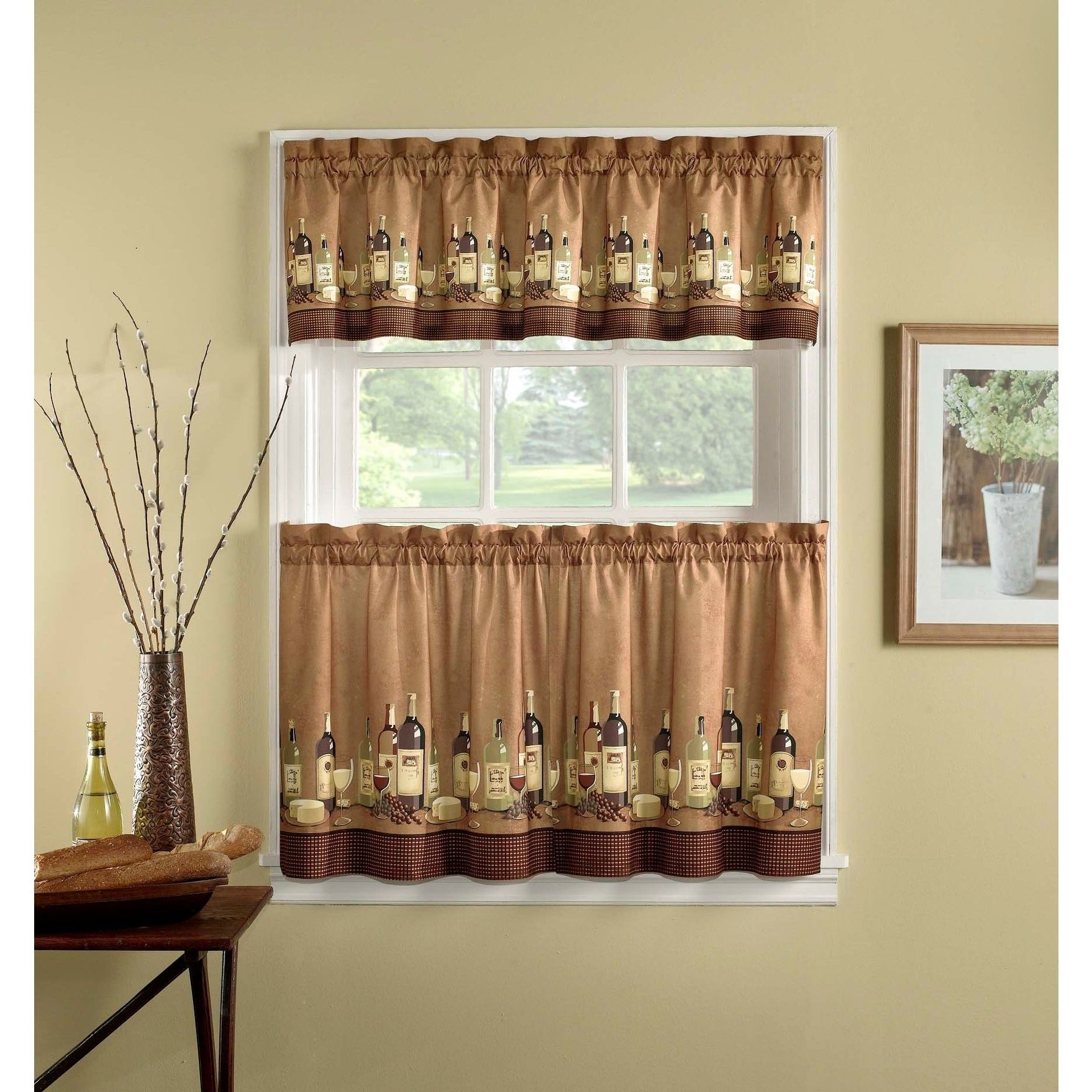 Favorite Chardonnay Tier And Swag Kitchen Curtain Sets With Wines 3 Piece Kitchen Curtain Tier Set 